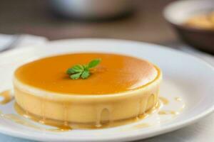 AI generated Caramel custard pudding. Pro Photo