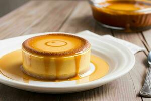 AI generated Caramel custard pudding. Pro Photo