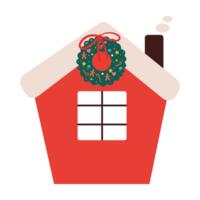 mano disegno cartone animato casa con Natale decorazione png