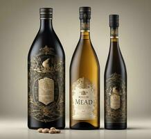 AI generated Wine bottle mockup with vintage label. 3D illustration. photo