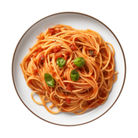 ai généré une assiette de spaghetti Haut vue sur une transparent arrière-plan, png