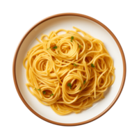 ai generiert ein Teller von Spaghetti oben Aussicht auf ein transparent Hintergrund, png