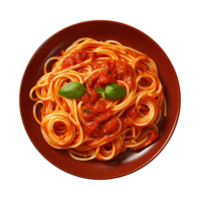 ai généré une assiette de spaghetti Haut vue sur une transparent arrière-plan, png