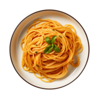 AI generated A plate of spaghetti top view on a transparent background, PNG