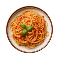 ai gegenereerd een bord van spaghetti top visie Aan een transparant achtergrond, PNG