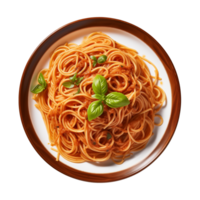 AI generated A plate of spaghetti top view on a transparent background, PNG