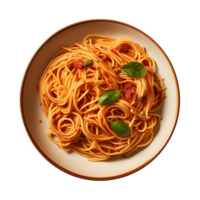 ai généré une assiette de spaghetti Haut vue sur une transparent arrière-plan, png