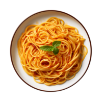 ai generiert ein Teller von Spaghetti oben Aussicht auf ein transparent Hintergrund, png