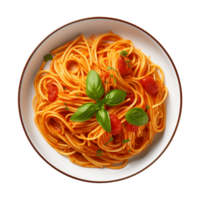 ai generiert ein Teller von Spaghetti oben Aussicht auf ein transparent Hintergrund, png