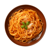 ai generiert ein Teller von Spaghetti oben Aussicht auf ein transparent Hintergrund, png