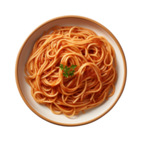 ai généré une assiette de spaghetti Haut vue sur une transparent arrière-plan, png