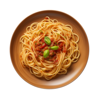 ai gegenereerd een bord van spaghetti top visie Aan een transparant achtergrond, PNG