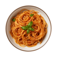 ai généré une assiette de spaghetti Haut vue sur une transparent arrière-plan, png