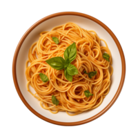 ai gegenereerd een bord van spaghetti top visie Aan een transparant achtergrond, PNG