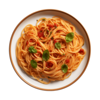 ai généré une assiette de spaghetti Haut vue sur une transparent arrière-plan, png