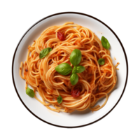 ai généré une assiette de spaghetti Haut vue sur une transparent arrière-plan, png