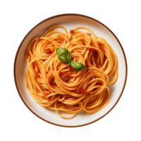 ai generiert ein Teller von Spaghetti oben Aussicht auf ein transparent Hintergrund, png