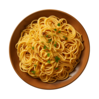 ai generiert ein Teller von Spaghetti oben Aussicht auf ein transparent Hintergrund, png