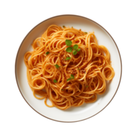 ai gegenereerd een bord van spaghetti top visie Aan een transparant achtergrond, PNG