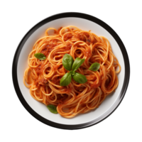 ai gegenereerd een bord van spaghetti top visie Aan een transparant achtergrond, PNG