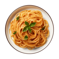 AI generated A plate of spaghetti top view on a transparent background, PNG