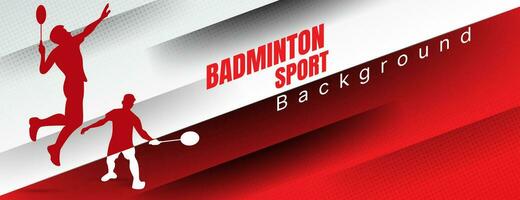 badminton sport banner background in red and white with halftone and diagonal stripes vector