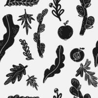 a black and white pattern with leaves and berries vector