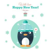 Winter card with penguin in hat and snowflakes vector