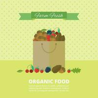 Illustration with berries and nuts in paper bag vector