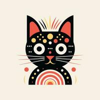 A black cat vector illustration with red dot patterns