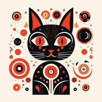 A black cat vector illustration with red dot patterns