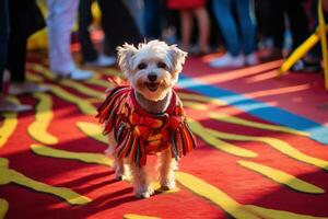 ai generado un perro vestido en vistoso disfraz en el carnaval brasileño ai generativo foto