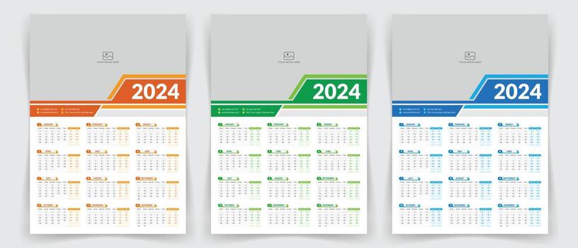 2024 One-page wall calendar design template with color variation, modern editable 12-month one-page calendar. vector