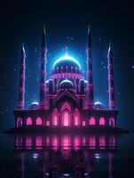 AI generated Islamic eid mubarak greeting card with islamic background photo