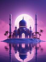 AI generated Islamic eid mubarak greeting card with islamic background photo