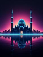 AI generated Islamic eid mubarak greeting card with islamic background photo