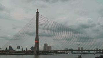 Rama VIII Bridge with beautiful sky.The Rama VIII Bridge or called is a suspending bridge crossing the Chao Phraya River in Bangkok, Thailand video