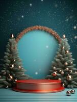 AI generated Christmas background with a podium mockup photo