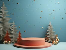 AI generated Christmas background with a podium mockup photo