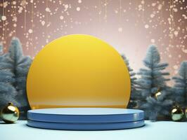 AI generated Christmas background with a podium mockup photo