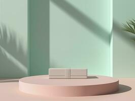 AI generated 3D mockup podium for cosmetics presentation with window shadow photo