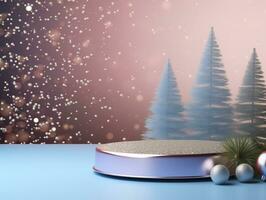 AI generated Christmas background with a podium mockup photo