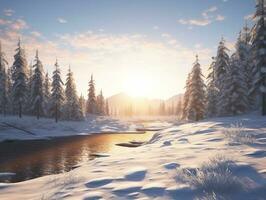 AI generated Peaceful winter forest super realism landscapes photo