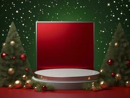 AI generated Christmas Background with a podium mockup photo