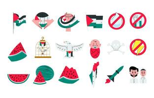 Palestine flag and culture of palestinian sticker for decoration social media element design, watermelon as symbol of palestine vector