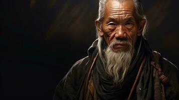 AI generated Ethnic heritage Portrait of the old man with a wise look in national clothes photo