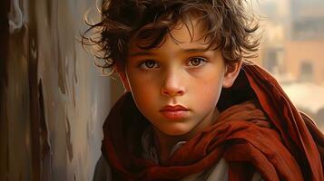 AI generated The magic of gaze is a portrait of a boy with curious eyes, looking into the distance photo