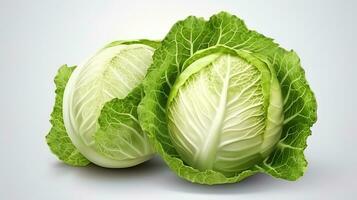 AI generated White cabbage, laid out on a light background with large leaves photo