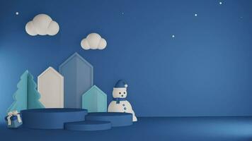 3d bleu Contexte avec Noël minimaliste podium, adapté pour produit promotion video