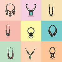 Collection of 9 Luxury Modern Women Events Neck Necklaces vector illustration. Beauty fashion objects icon concept. Set of girls fashion necklaces vector design.